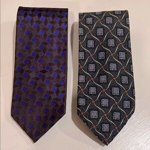 Lot (2) BOSS Hugo Boss 100% Silk Neck TIES Purple Blue Geometric Grey Lattice